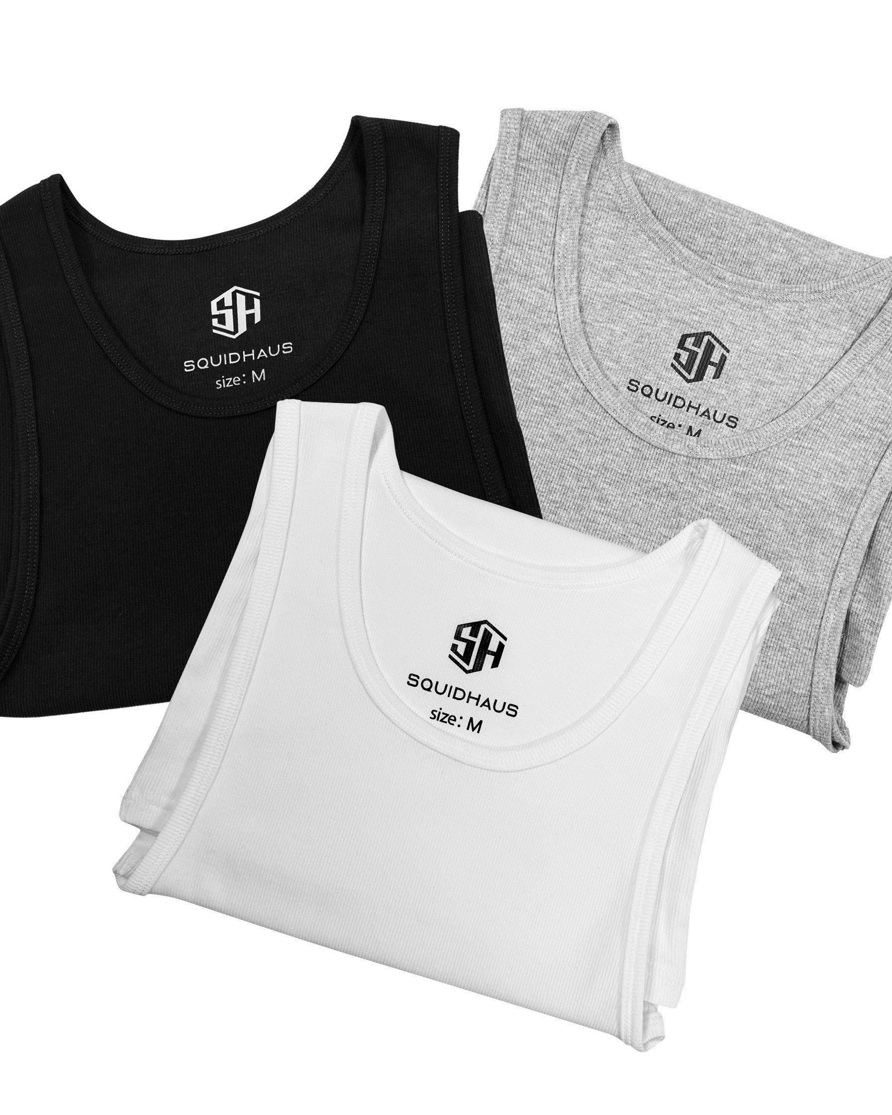 Signature Fitted Tank 3 Pack - Black/Grey/White