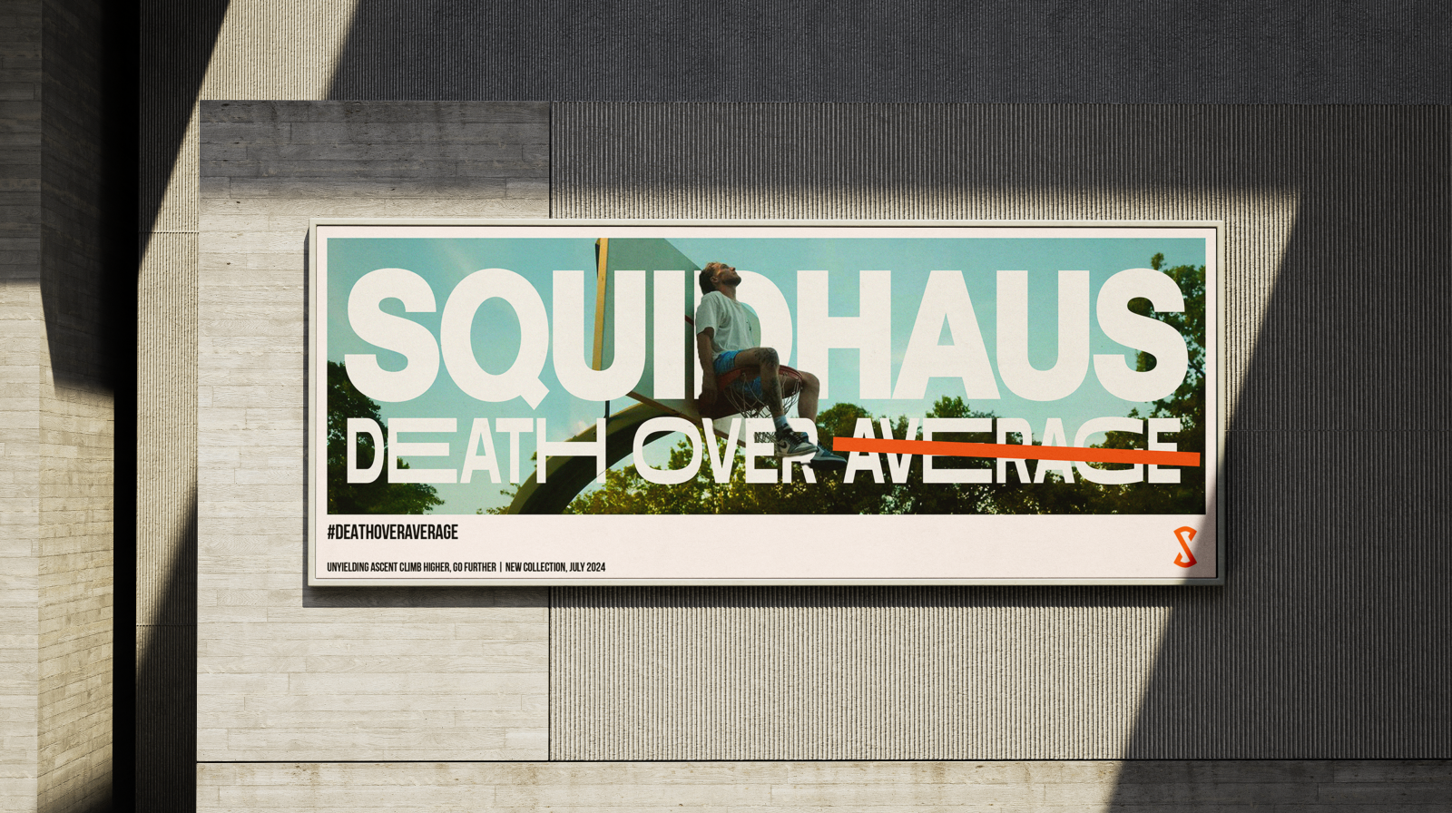 Homepage hero image, with text that reads "SquidHaus Death Over Average", the upcoming new collection from SquidHaus